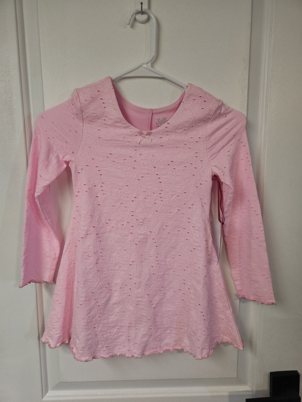 Girls' Pink Long-Sleeve Eyelet Dress